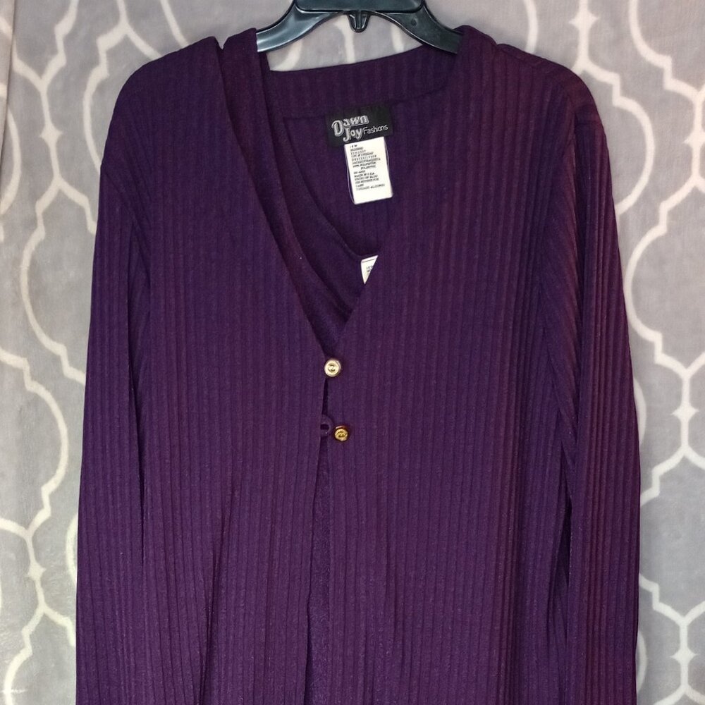 VTG Dawn Joy Fashions 2 Piece Set Dark Purple Dress & Jacket Size 18W